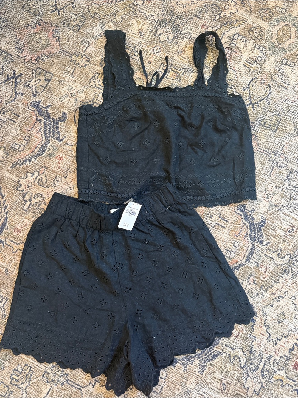 Abercrombie & Fitch Black Eyelet Cotton Pajama Set - Women's